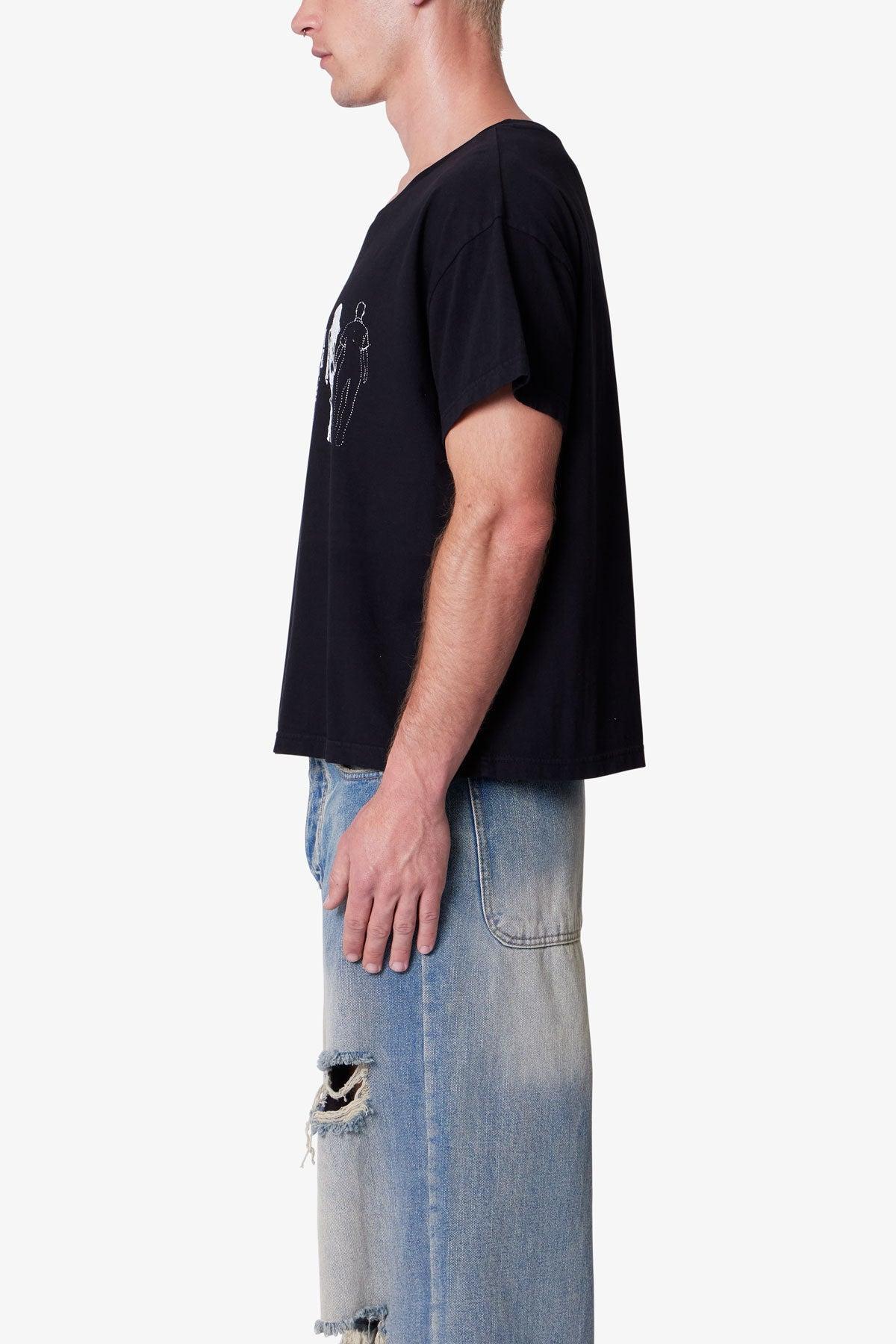 Distressed Wide Neck Tee - Washed Black Product Image