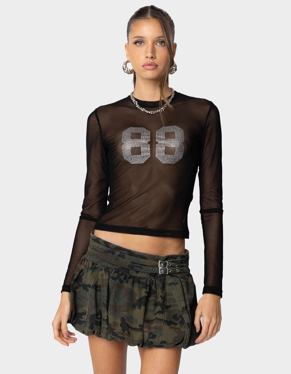 EDIKTED 88 Rhinestone Sheer Mesh Top Product Image