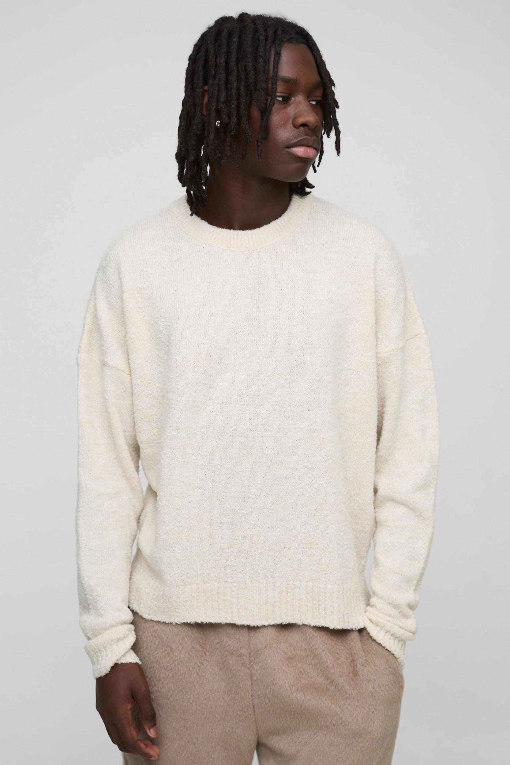 Boxy Boucle Knit Extended Neck Sweater | boohooMAN USA Product Image
