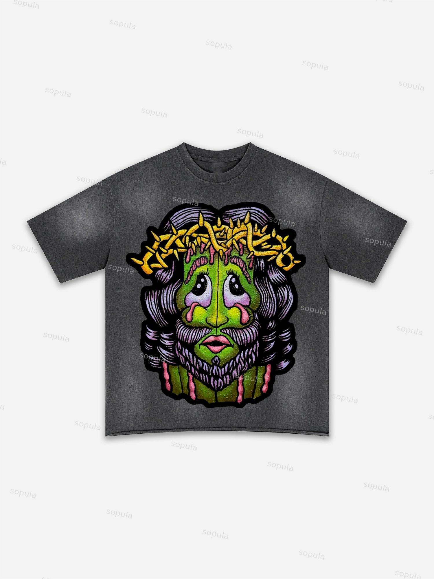 Lips Graphic Print Washed T-shirt Product Image