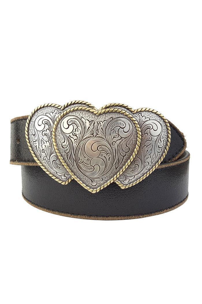 Triple Heart Buckle Vintage Leather Belt Product Image