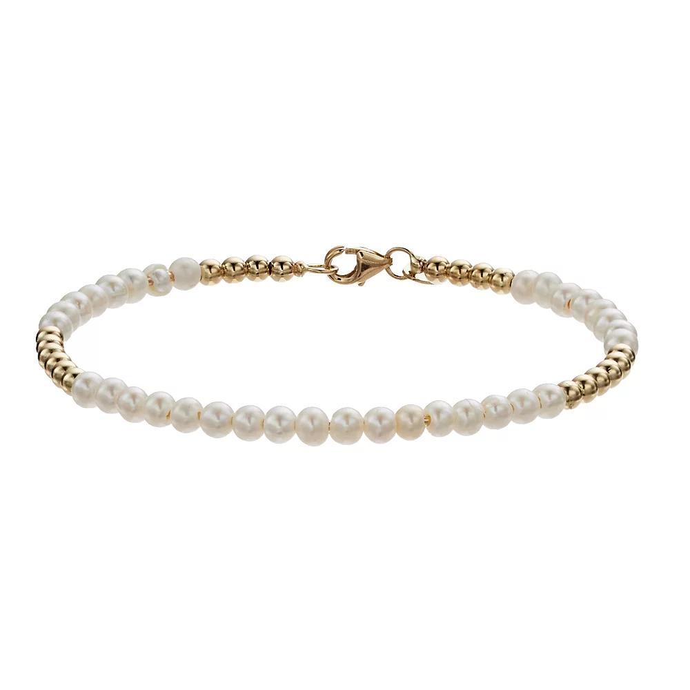 14k Gold Beaded Freshwater Cultured Pearl Bracelet, Women's, Size: 7" Product Image