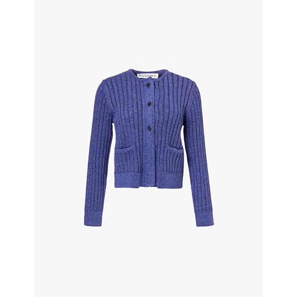 JW ANDERSON Mens Light Indigo Round-neck Cropped Cotton-blend Cardigan Product Image