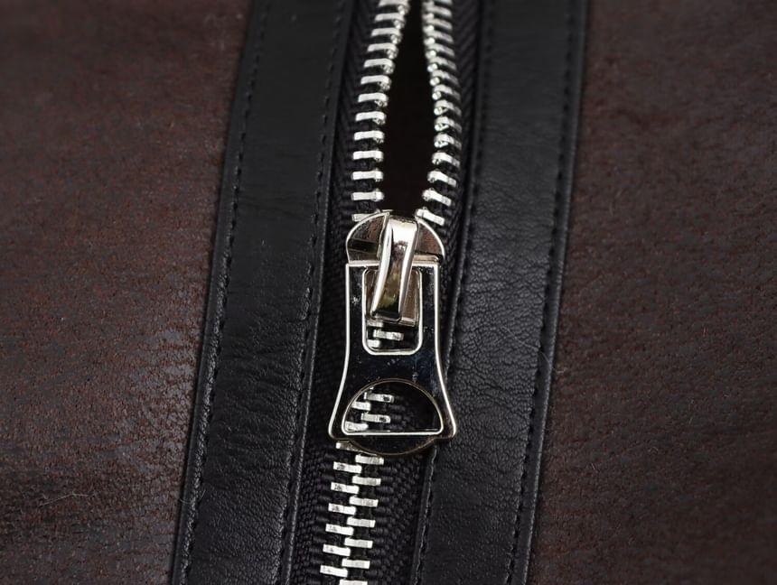 Collared Faux Shearling Zip Belted Jacket Product Image