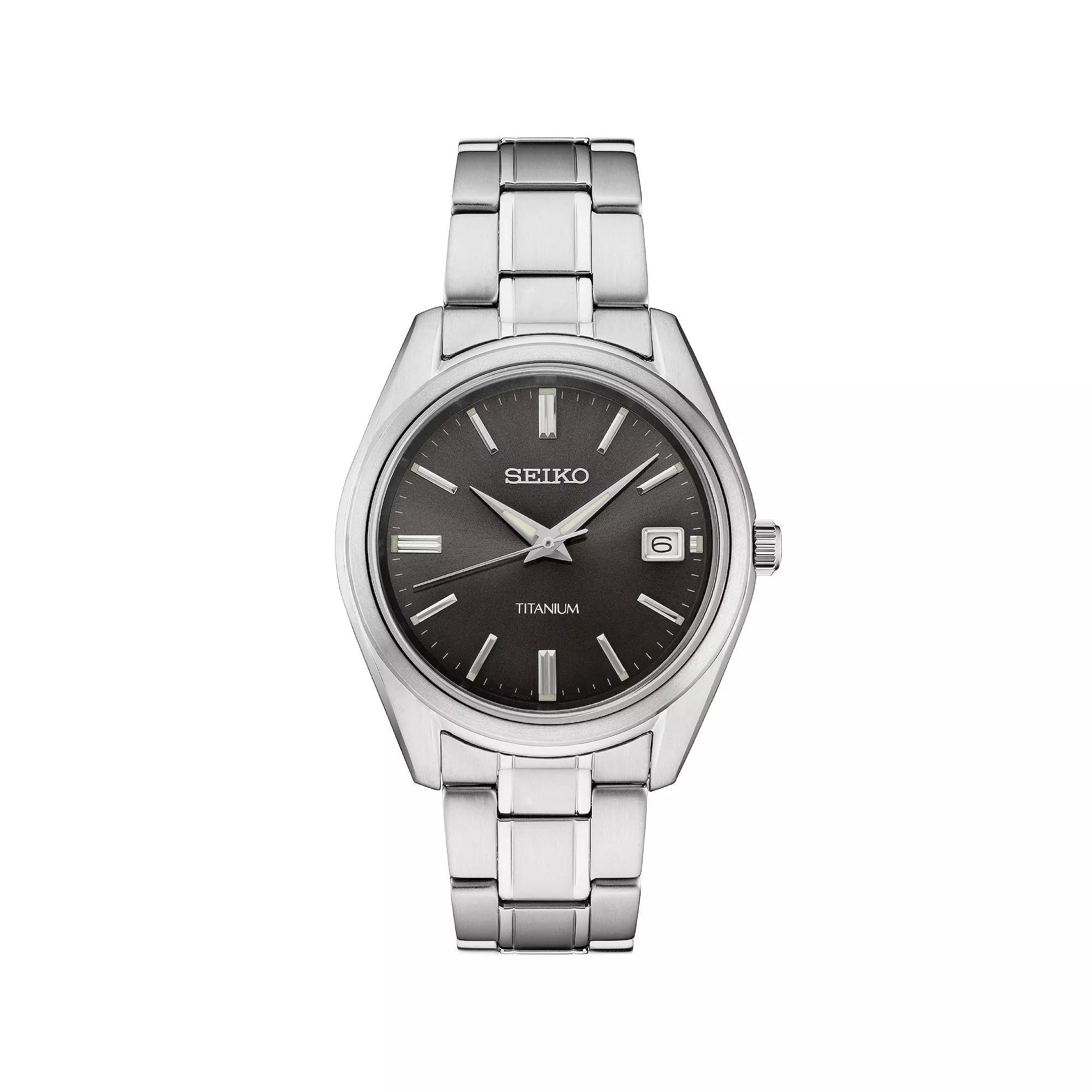 Seiko Men's Essential Titanium Watch-SUR375, Size: Large, Silver Black Product Image