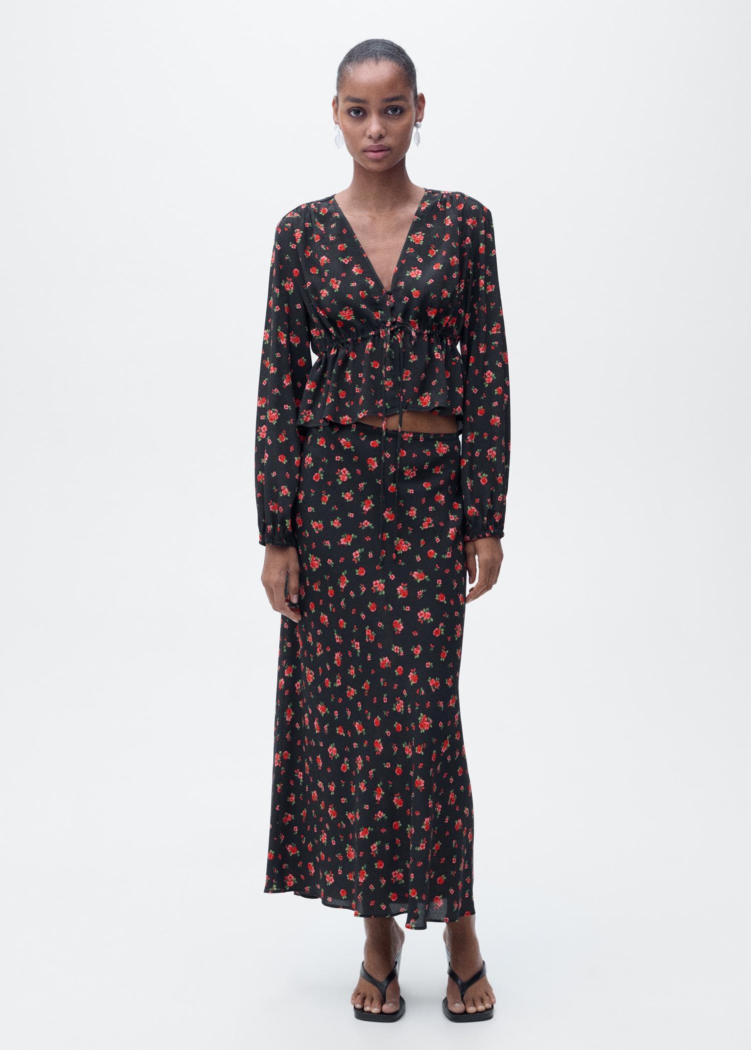 Long floral flared skirt - Women | MANGO USA Product Image