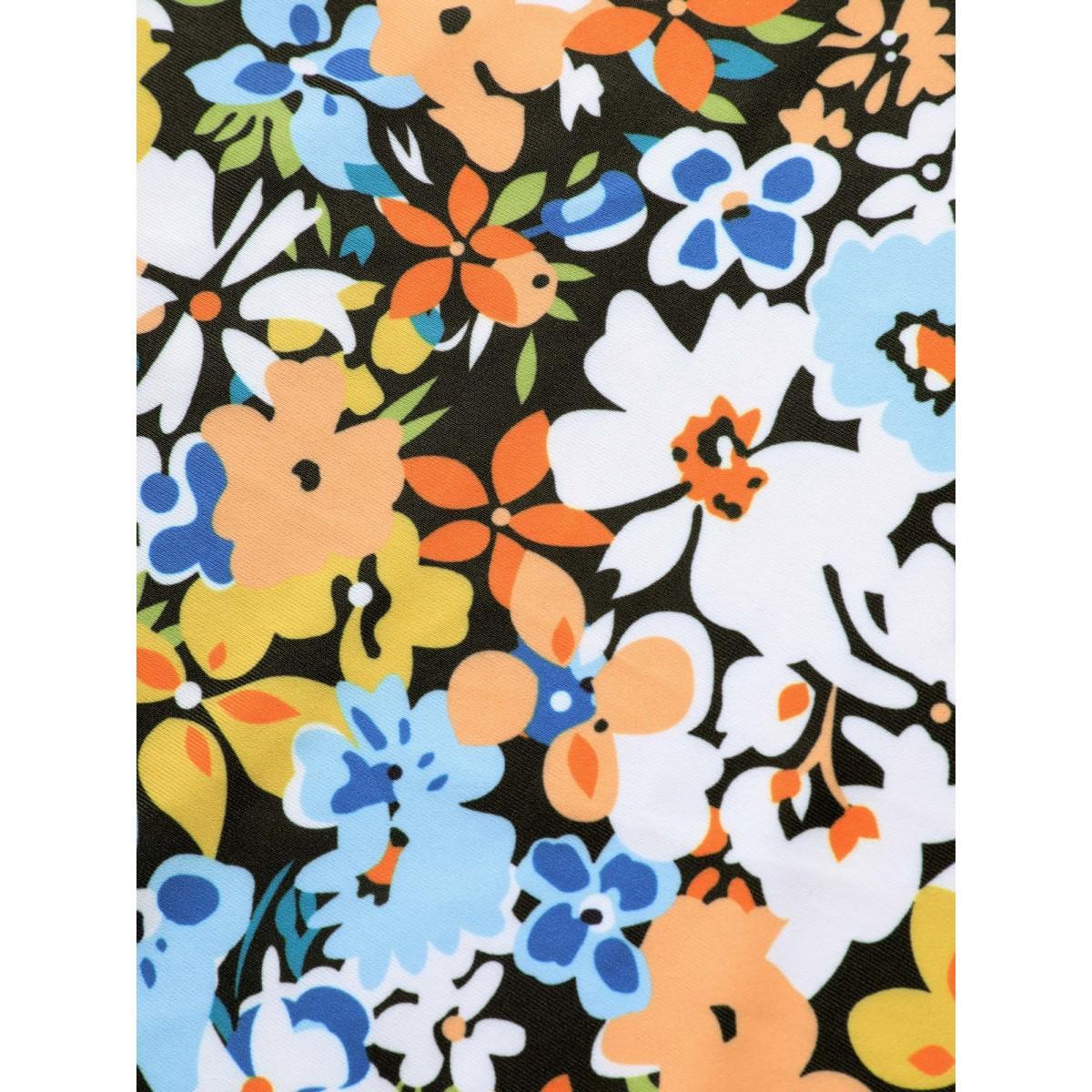Plus Size Colored Floral Print Knotted Gathered Swim Top Women's Swimwear Multicolor Beach Knotted High stretch Bodycon V-neck Curve Swim Tops BloomChic 14-16/1X Product Image