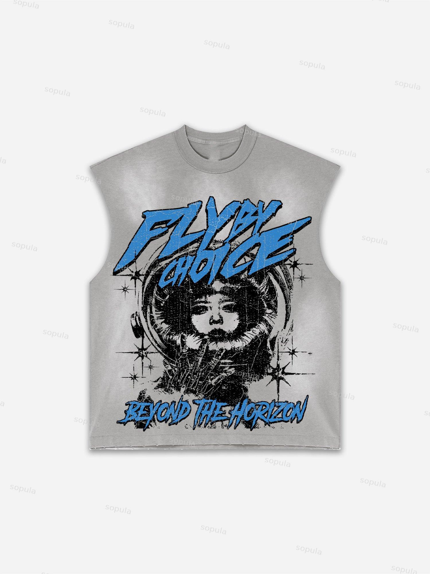 Sopula Faux Stamped Slogan Graphic Distressed Tank Top Product Image