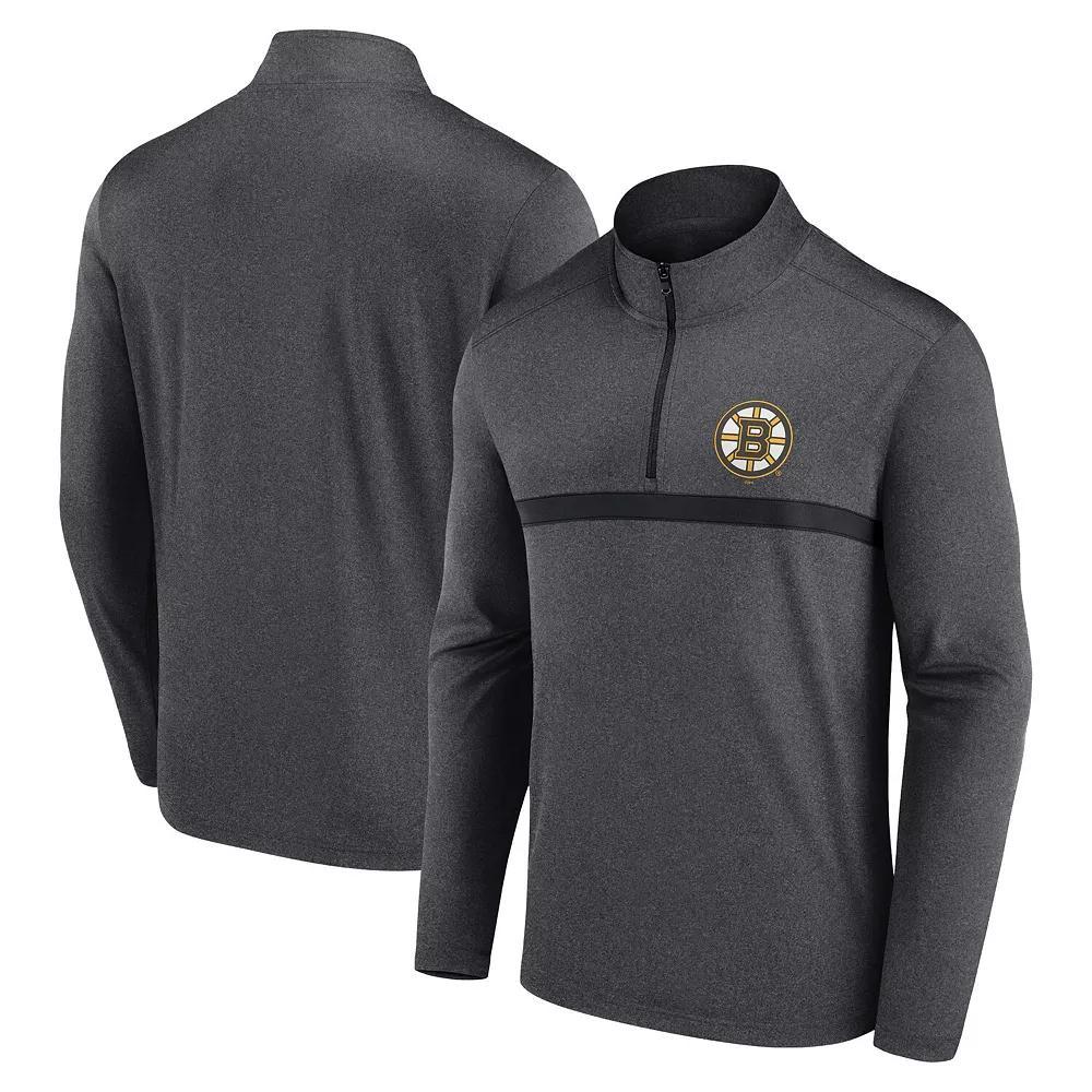 Men's  Heather Charcoal Boston Bruins Head-to-Head Raglan Quarter-Zip Top, Size: 4XL Product Image