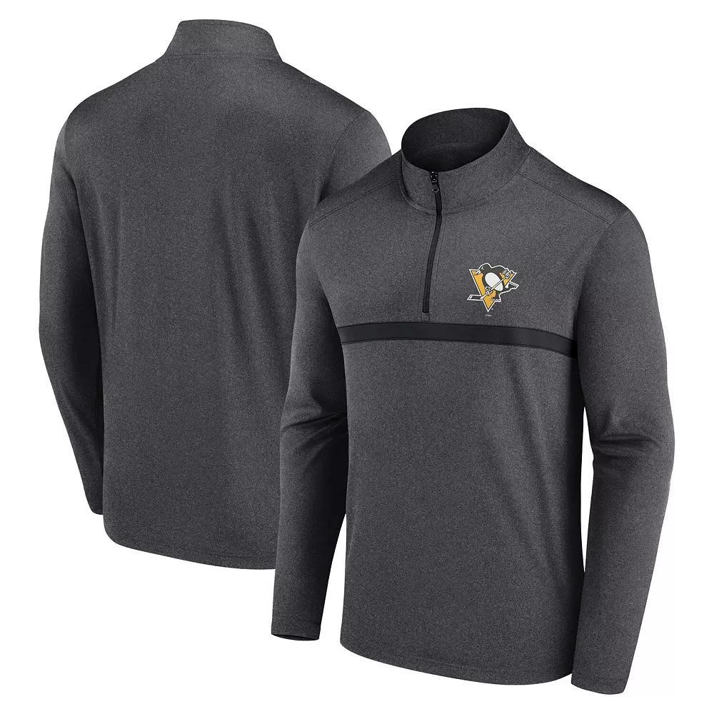 Men's  Heather Charcoal Pittsburgh Penguins Head-to-Head Raglan Quarter-Zip Top, Size: Large Product Image