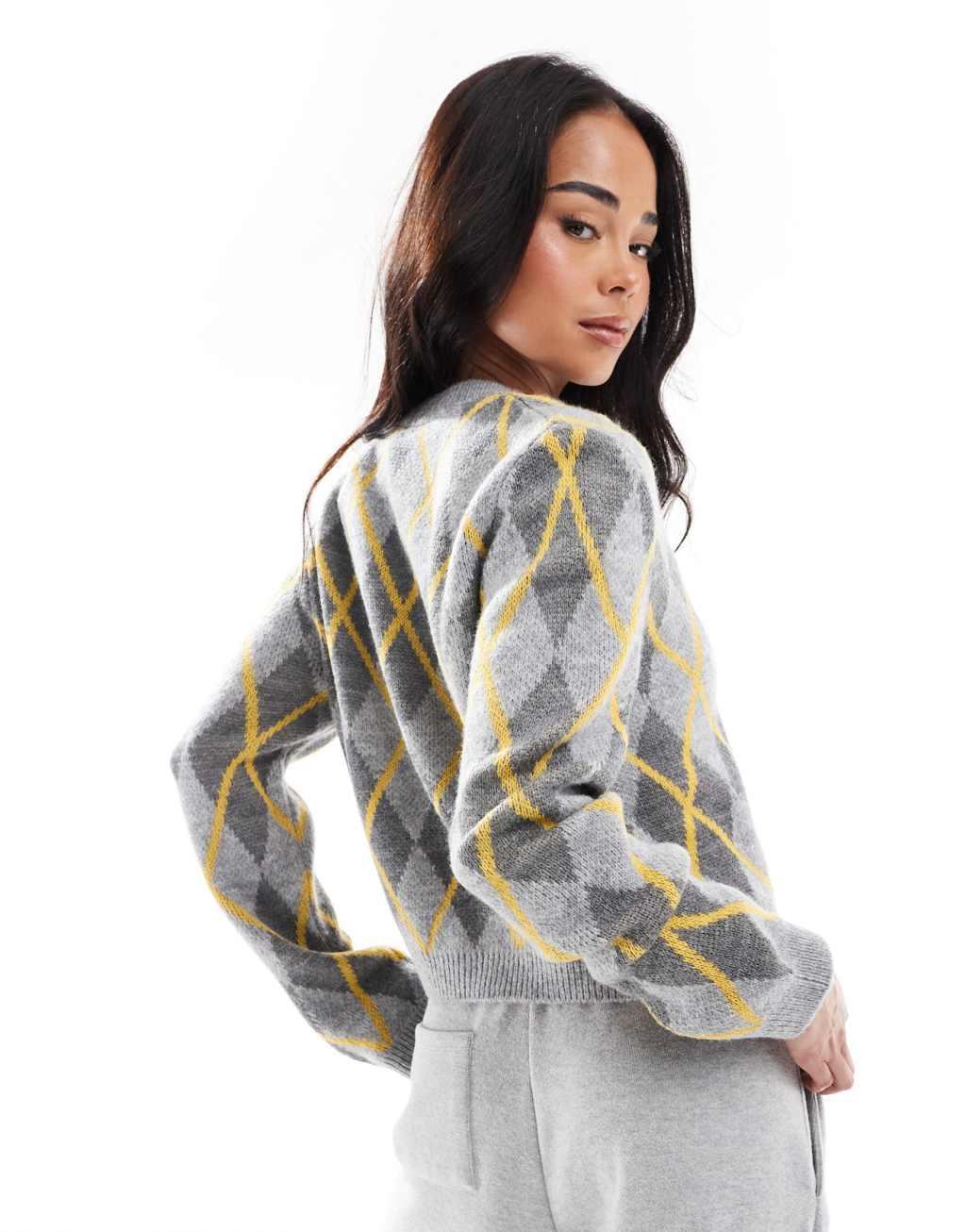 Miss Selfridge crew neck argyle cardigan Product Image