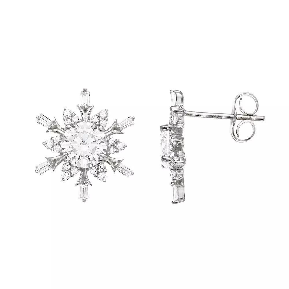 Sterling Silver & White Cubic Zirconia Snowflake Earrings, Womens Product Image