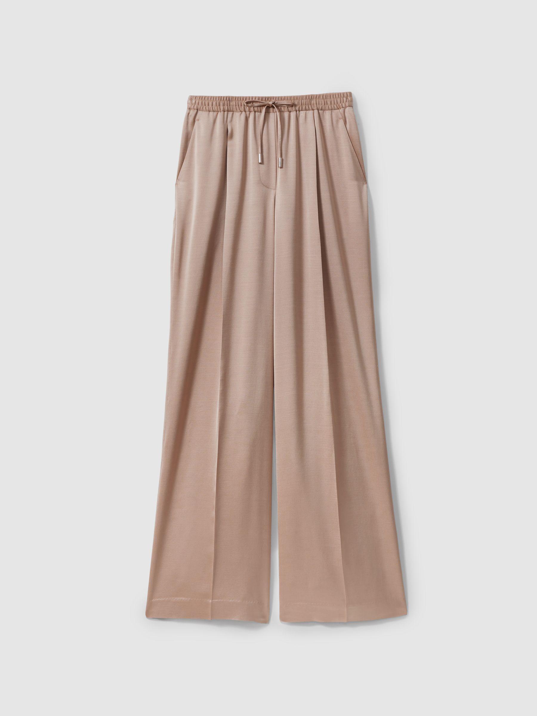 Satin Drawstring Wide Leg Trousers in Gold Product Image