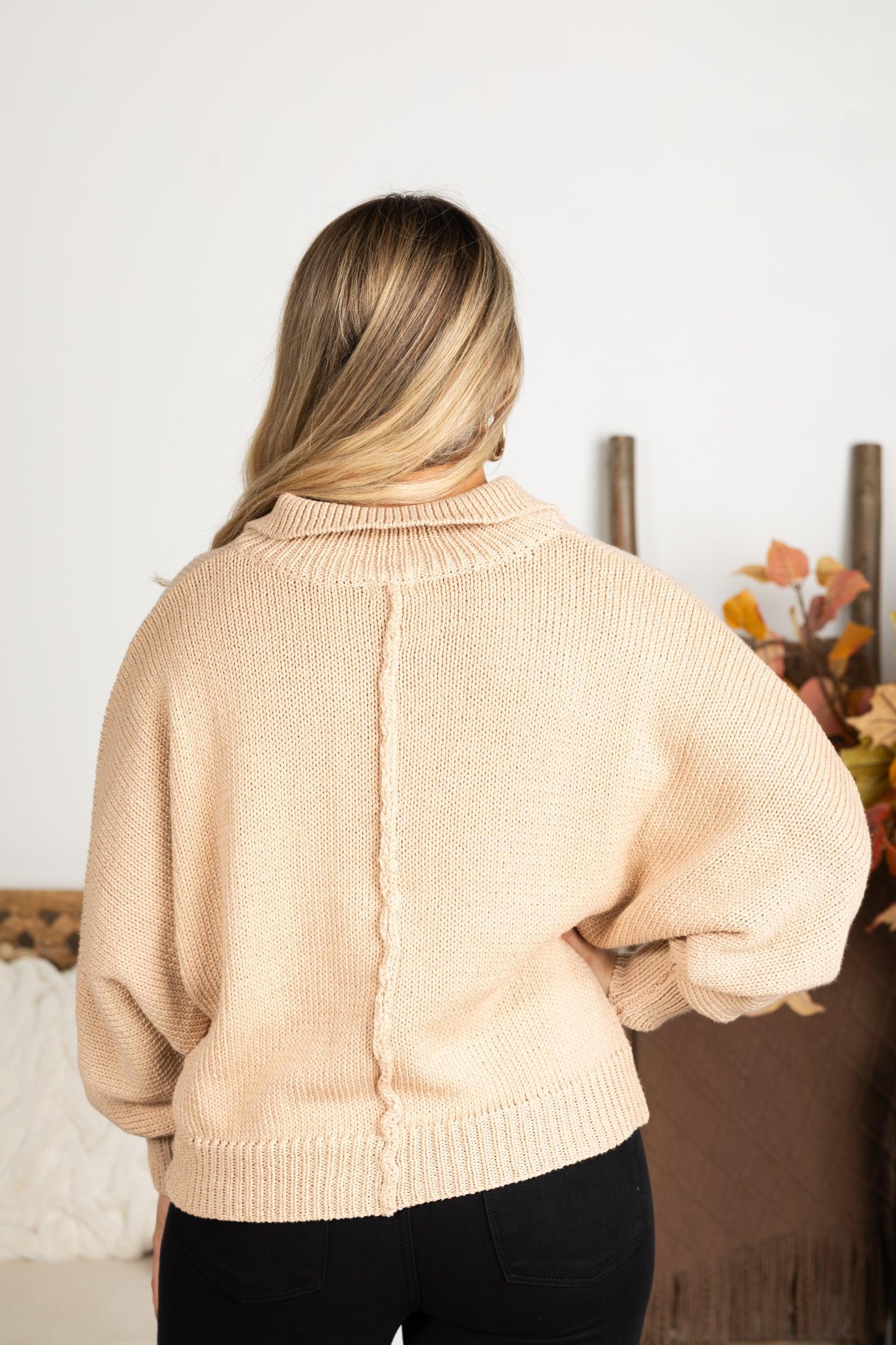 Dolman Sleeve Mock Neck Pearl Button Sweater Product Image