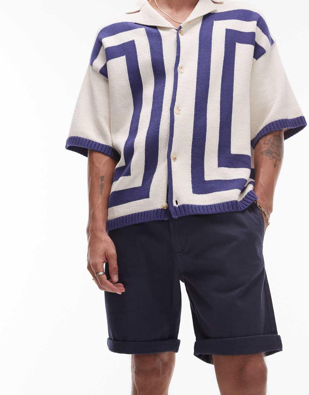 Topman skinny chino shorts in navy Product Image