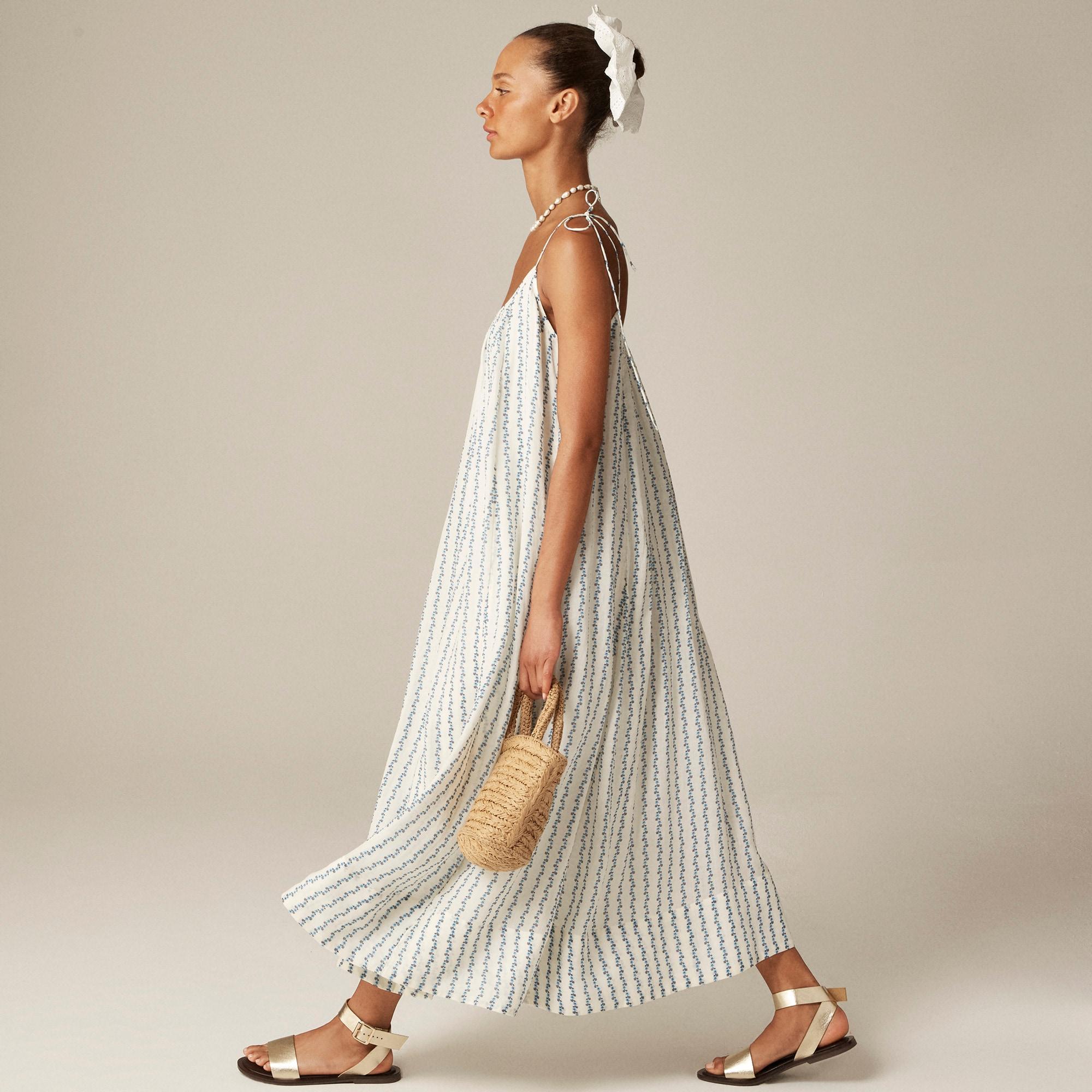 Floaty tie-shoulder dress in floral-print ramie Product Image