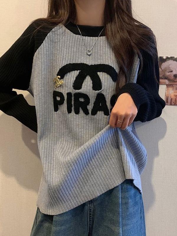 Raglan Ribbed Print Long Sleeve Knit Product Image