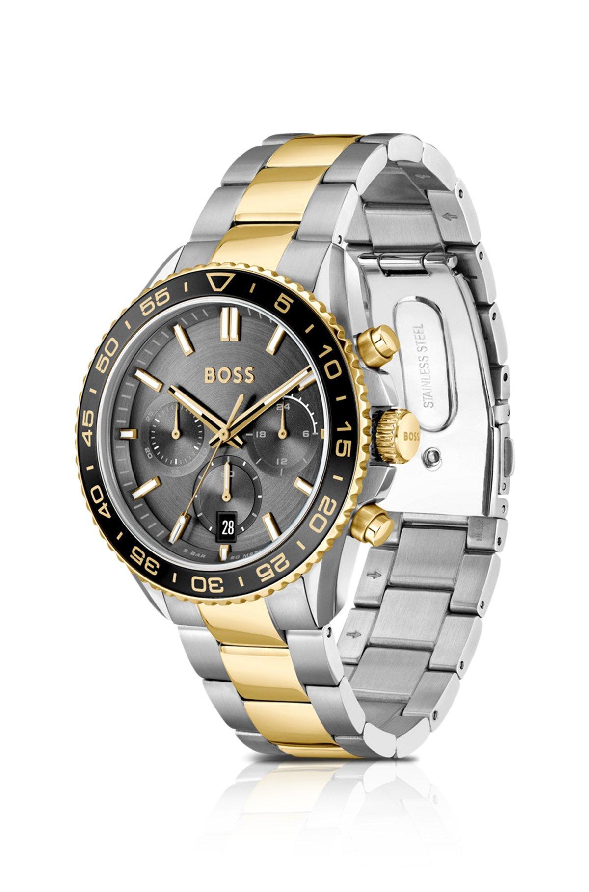 Two-tone link-bracelet chronograph watch with gray dial Product Image
