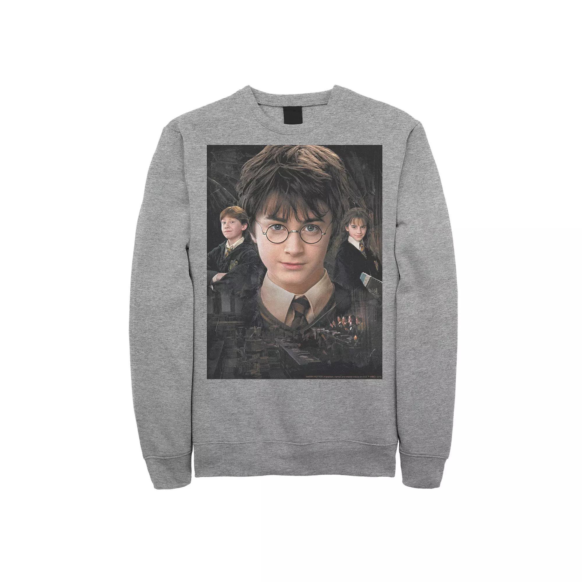 Men's Harry Potter Chamber Of Secrets Harry Ron Hermione Poster Fleece Graphic Pullover, Size: XL, Athletic Grey Product Image