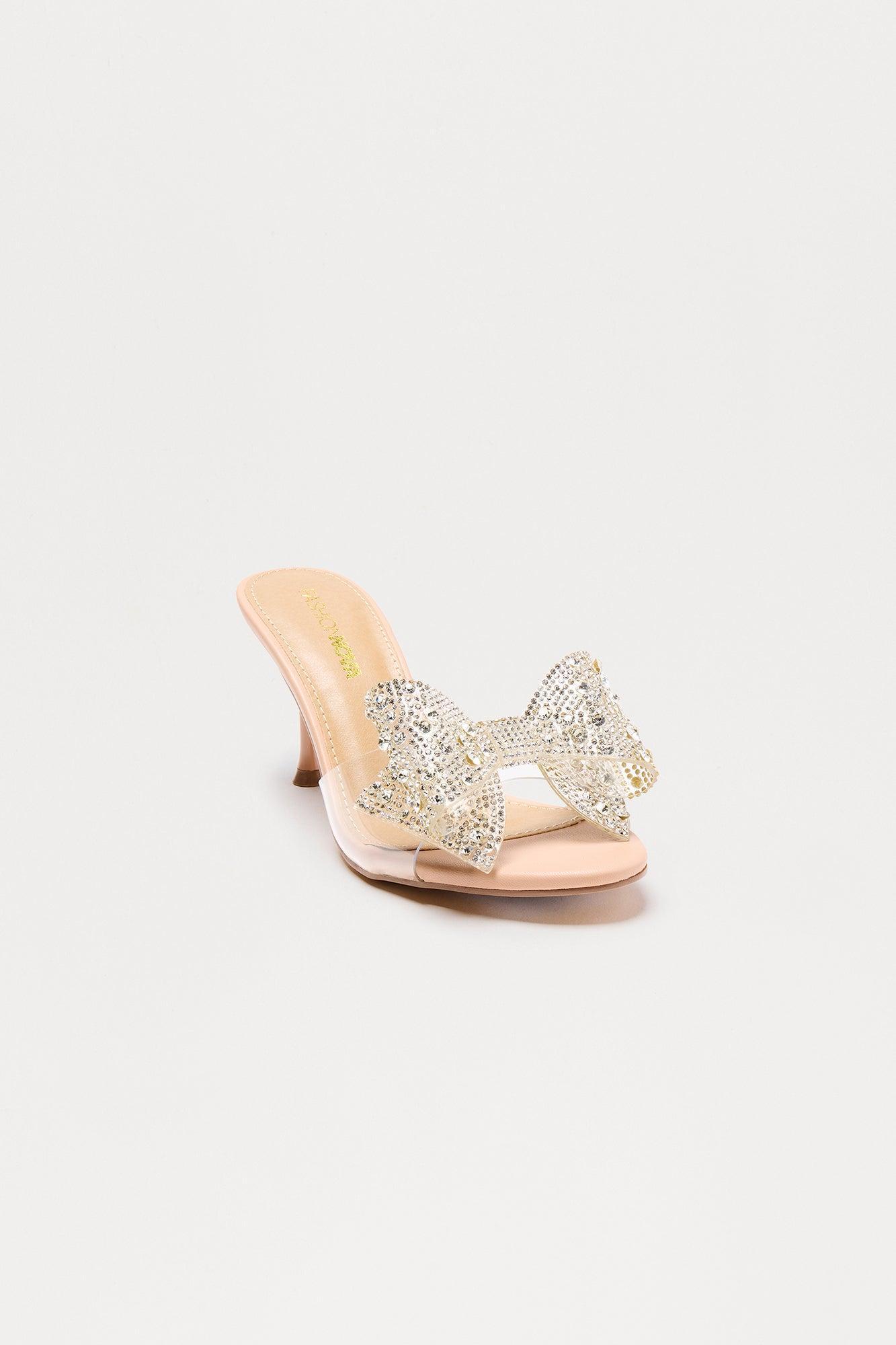 Cortese Rhinestone Clear Strap Heels - Nude Product Image
