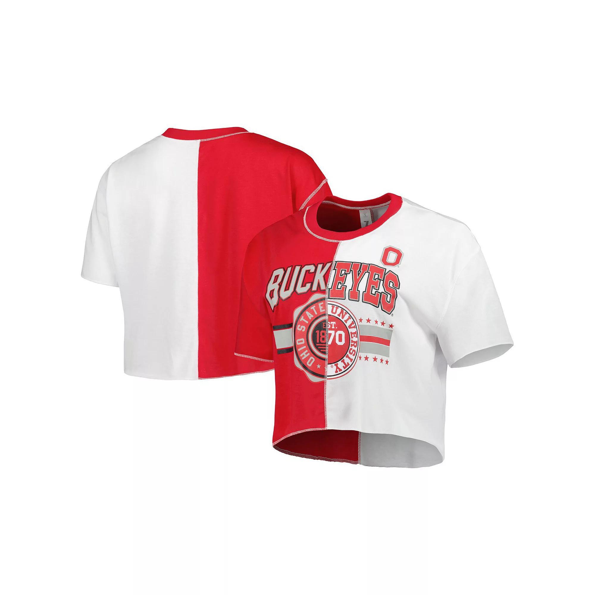 Women's ZooZatz Scarlet/White Ohio State Buckeyes Colorblock Cropped T-Shirt, Size: Small, Red Product Image