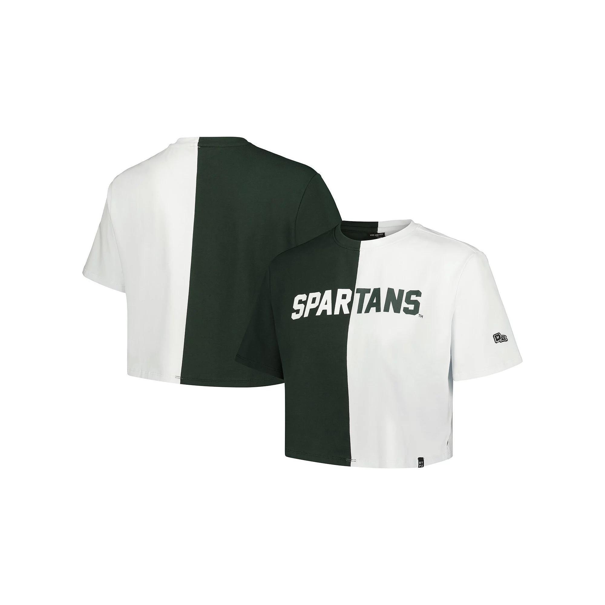 Women's Hype and Vice Green/White Michigan State Spartans Color Block Brandy Cropped T-Shirt, Size: Large Product Image