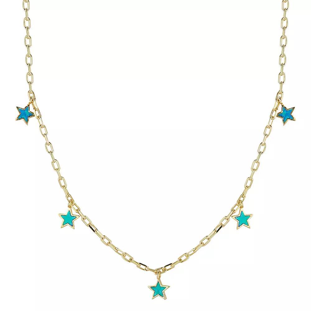 Sunkissed Sterling Simulated Blue Opal Star Charm Necklace, Women's, Gold Tone Product Image