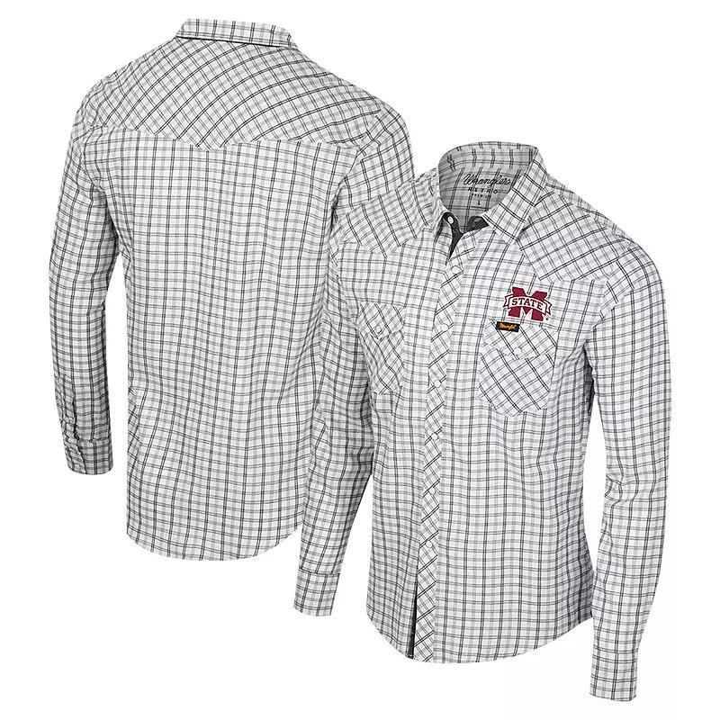 Men's Colosseum x Wrangler White Mississippi State Bulldogs Plaid Window Pane Long Sleeve Full-Snap Shirt, Size: Large, Mst White Product Image