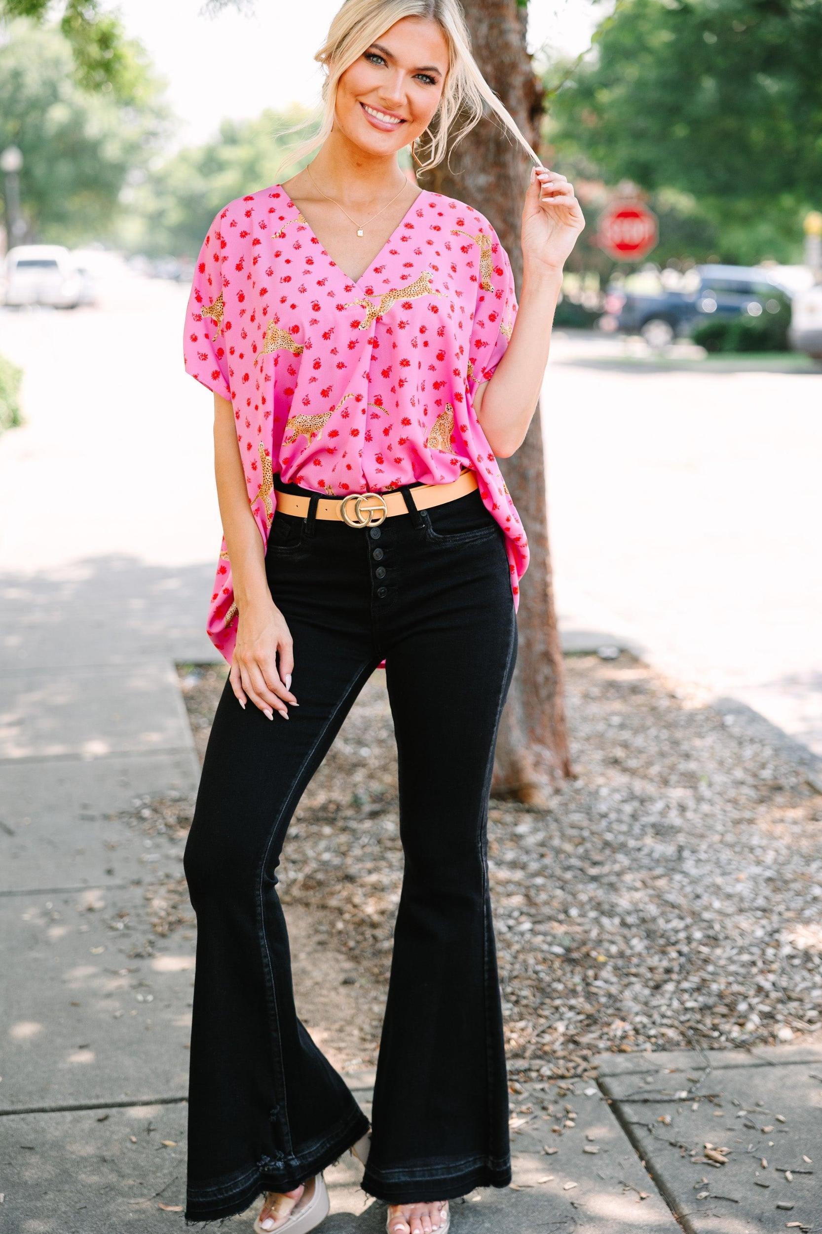 Go All Out Pink Leopard Top Female Product Image