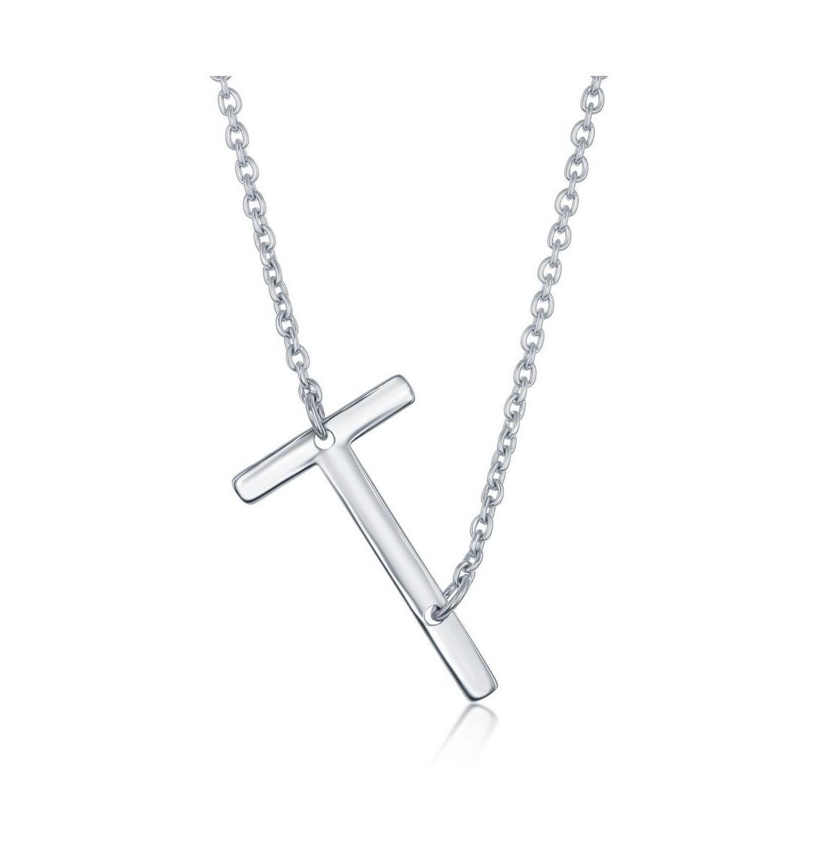 Sterling Silver Sideways Initial Necklace, Womens Sterling B Product Image