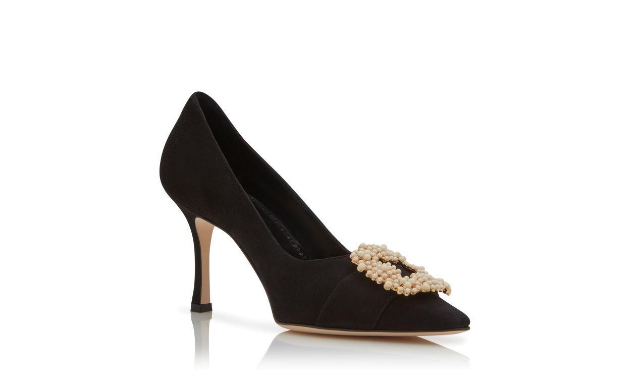 GIBOA Black Suede Pearl Buckle Pumps Product Image