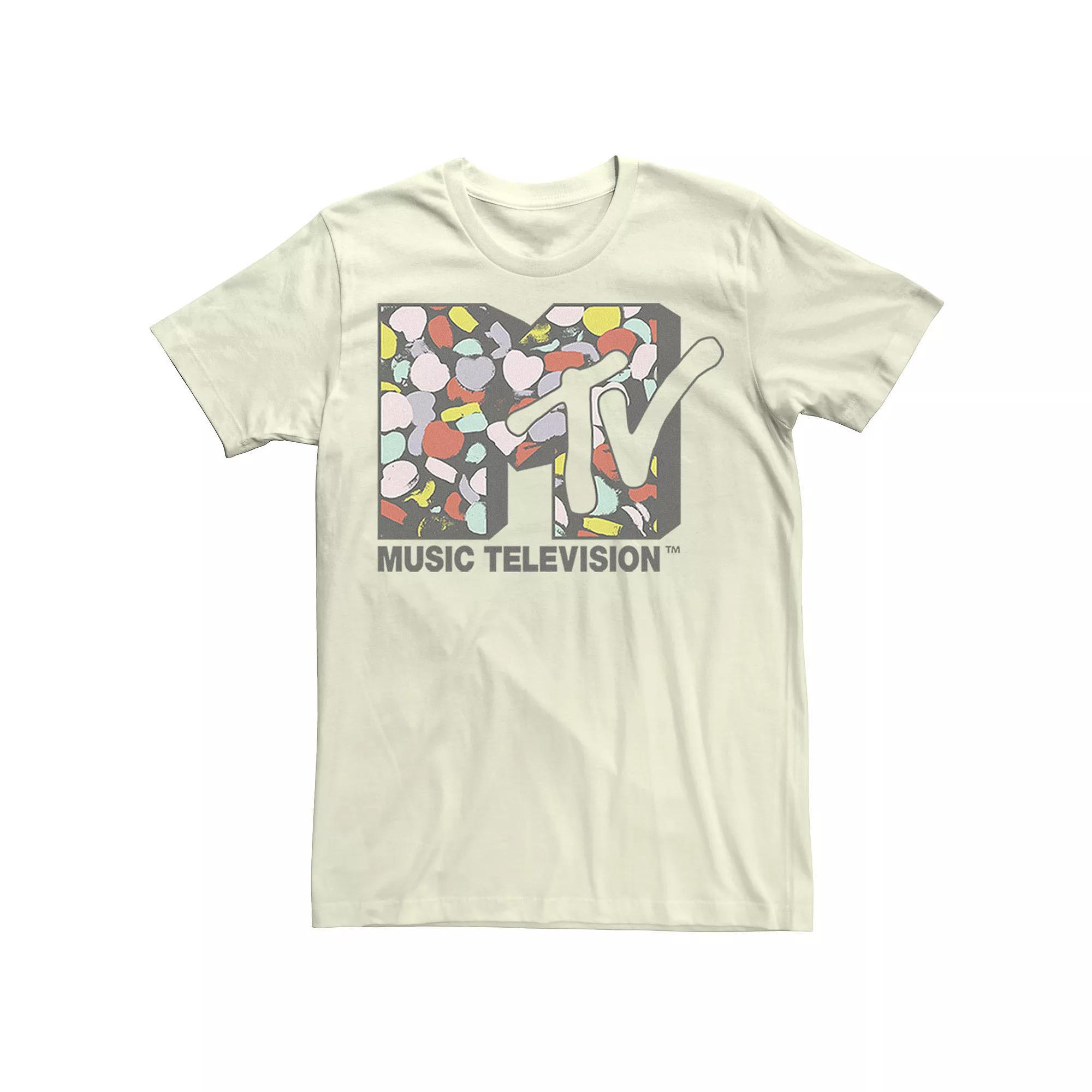 Men's MTV Music Television Confetti Hearts Logo Tee, Size: Medium, Natural Product Image
