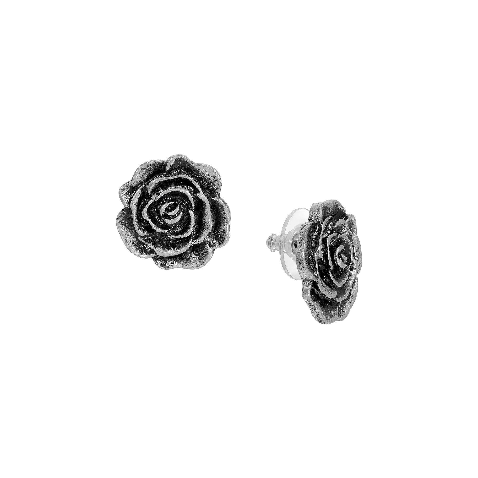 1928 Silver Tone Flower Stud Earrings, Womens, Grey Product Image