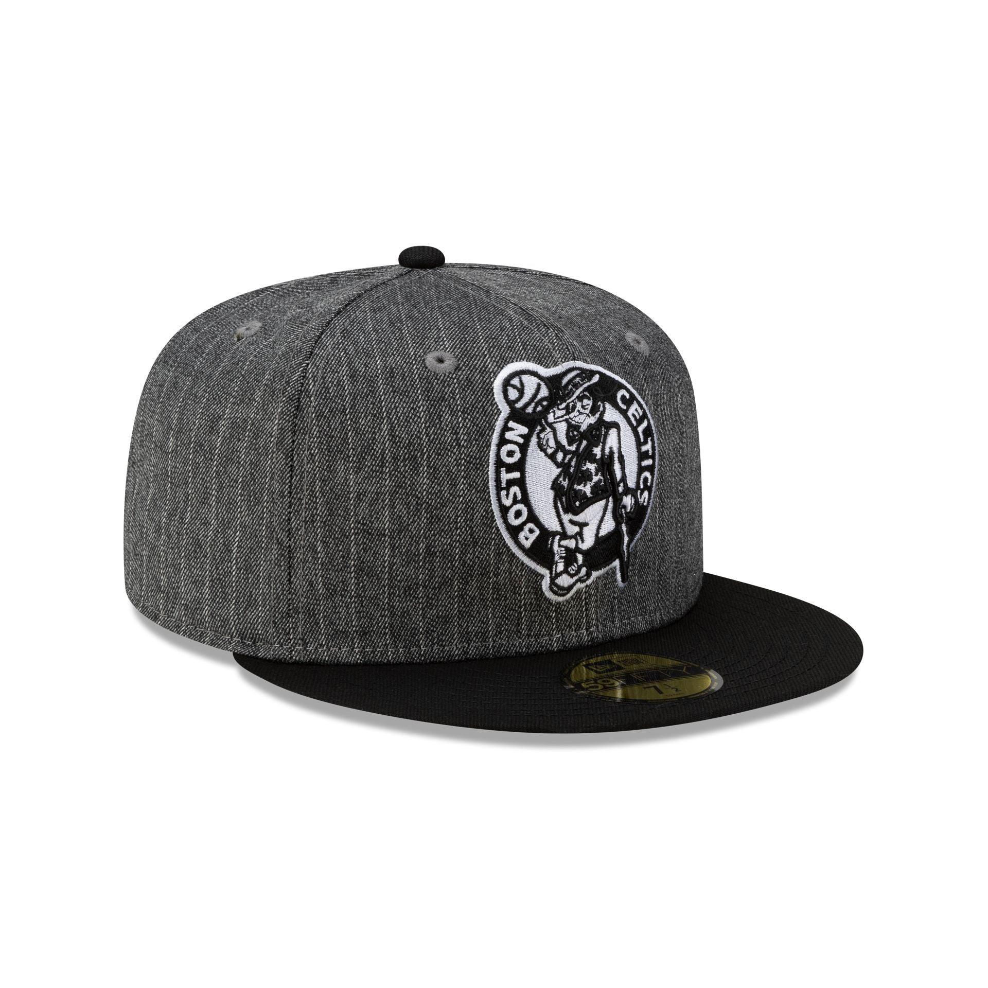 Just Caps Black Pinstripe Boston Celtics 59FIFTY Fitted Hat Male Product Image