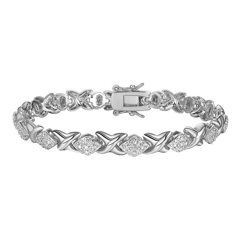 Sarafina Silver Tone Diamond Accent Hugs & Kisses Bracelet, Women's, Size: 7.25", Silver Tone White Product Image