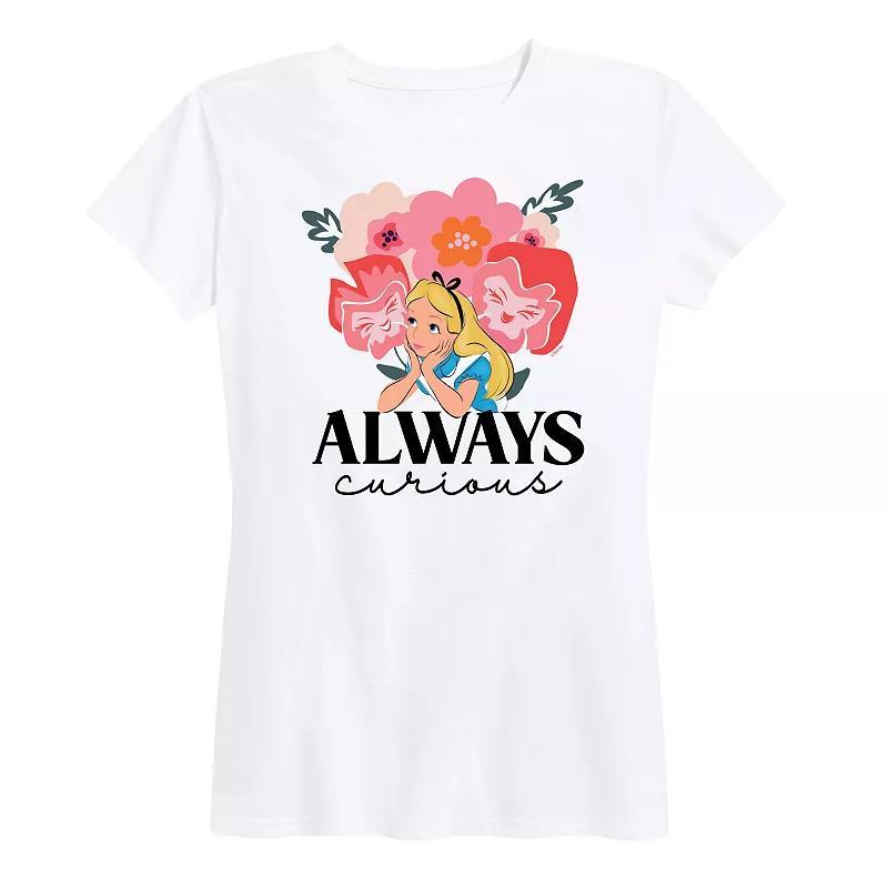 Disneys Alice in Wonderland Womens Always Curious Graphic Tee, Girls Grey Gray Product Image