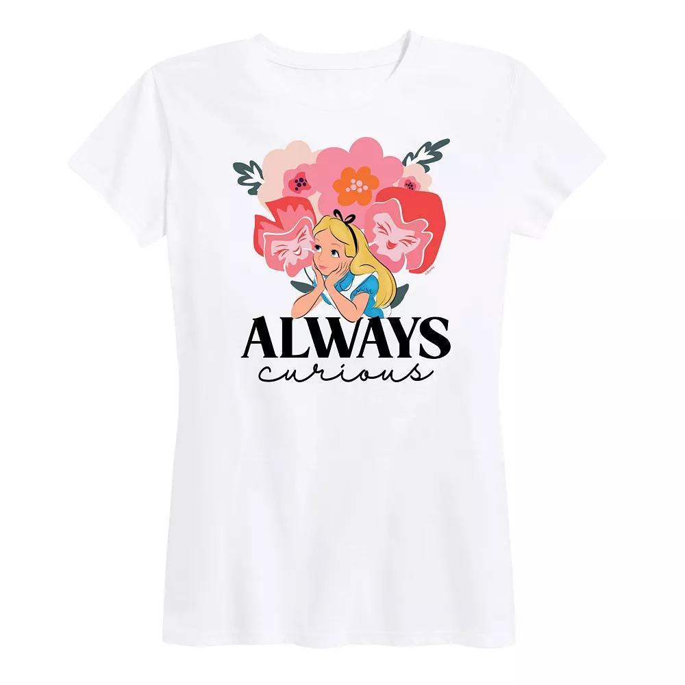 Disneys Alice in Wonderland Womens Always Curious Graphic Tee, Girls Grey Gray Product Image