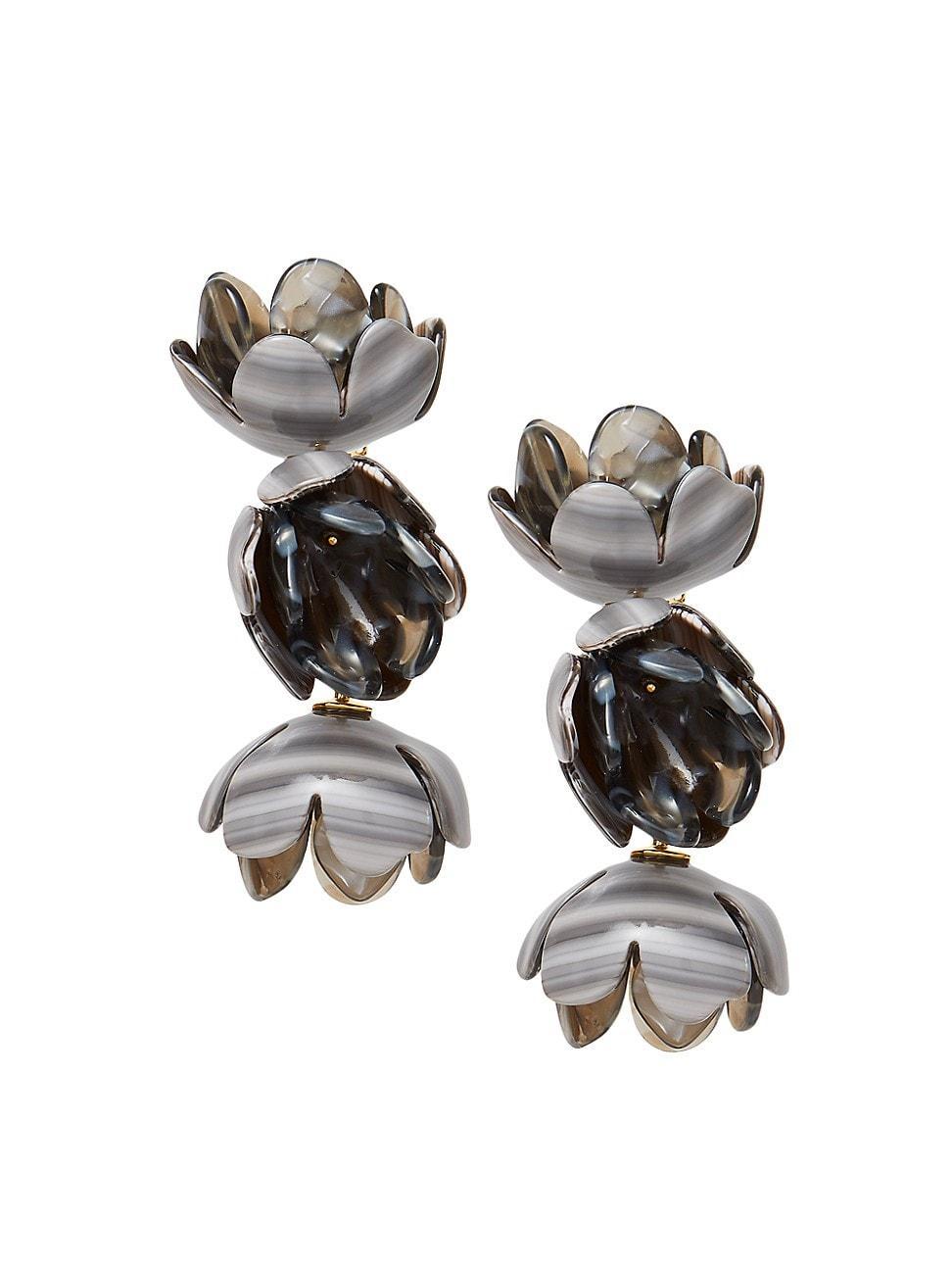 Womens Rose Petal Triple Drop 14K-Gold-Plated & Acetate Clip-On Earrings Product Image