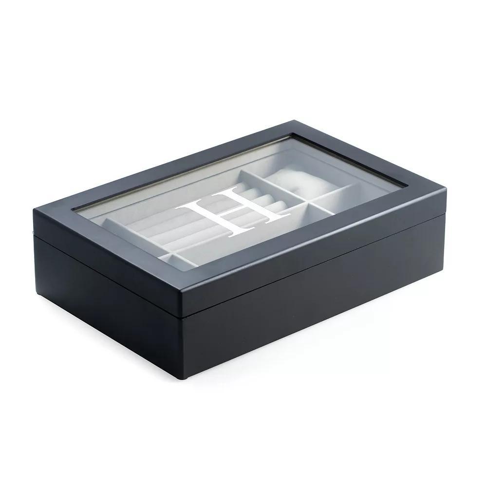 Charlotte Monogrammed Black Wood Jewelry Box, Women's Product Image