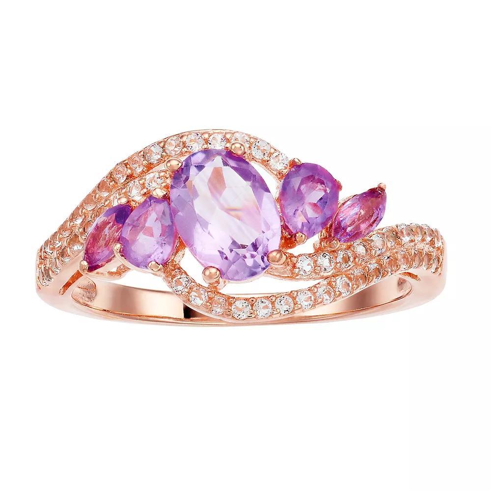 Gemminded 18k Rose Gold 4-Stone Amethyst Ring, Women's, Size: 7, Pink Tone Product Image