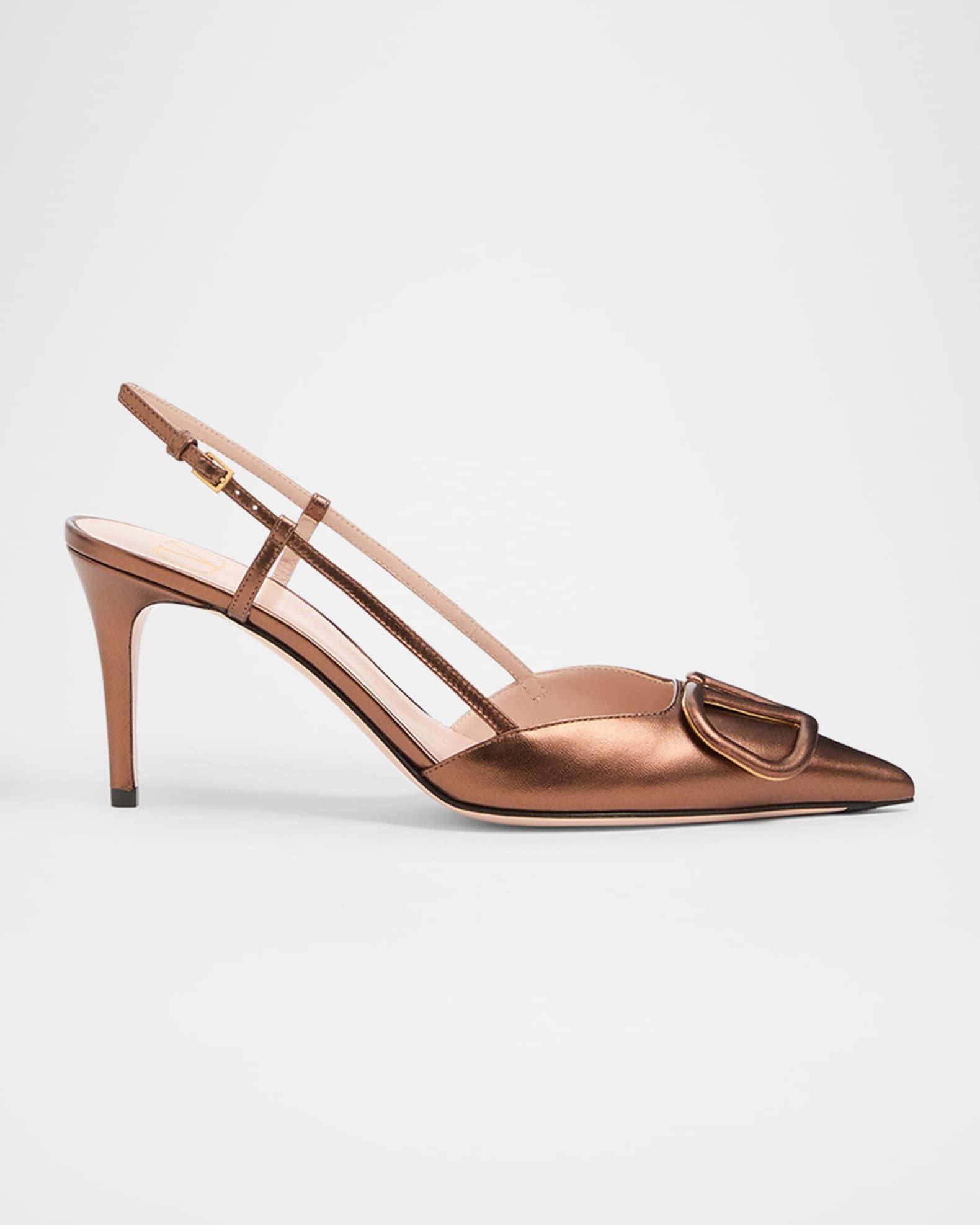 V-Logo Metallic Leather Slingback Pumps Product Image