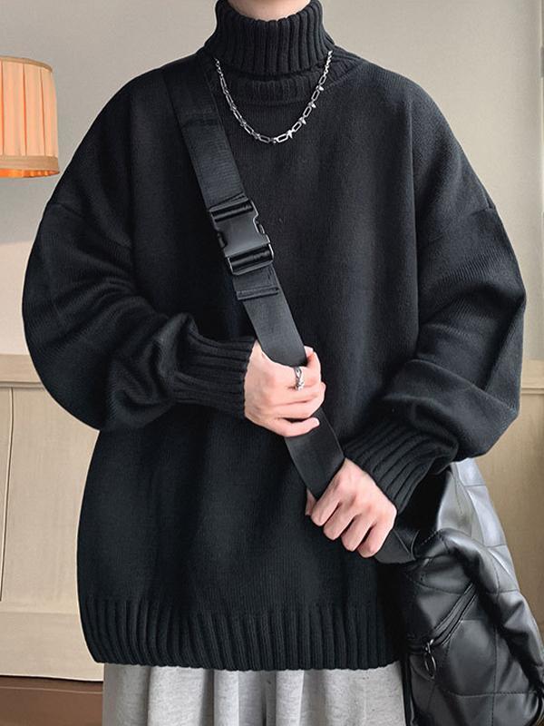 Men's Solid Color Turtleneck Oversized Sweater Product Image