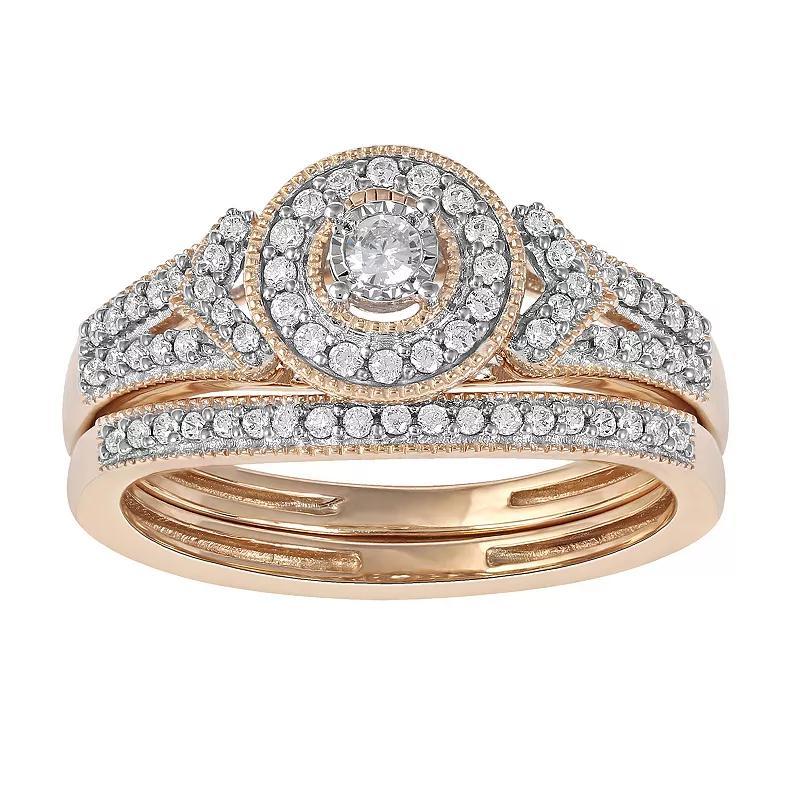 DeCouer 1/3 Carat T.W. Diamond Halo Engagement Ring Set, Women's, Size: 6, Gold Tone Product Image