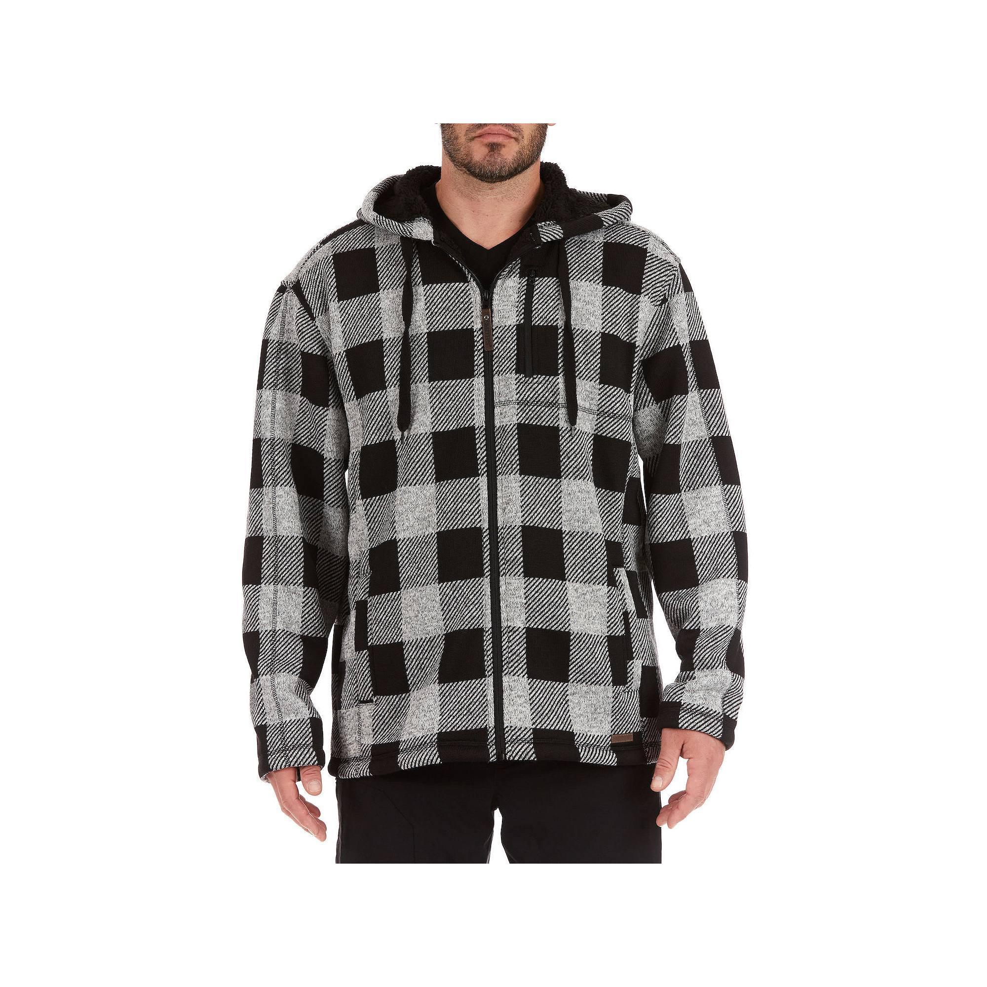 Men's Smith's Workwear Buffalo Plaid Sweater Fleece Hooded Jacket, Size: XL, Grey Grey Black Product Image