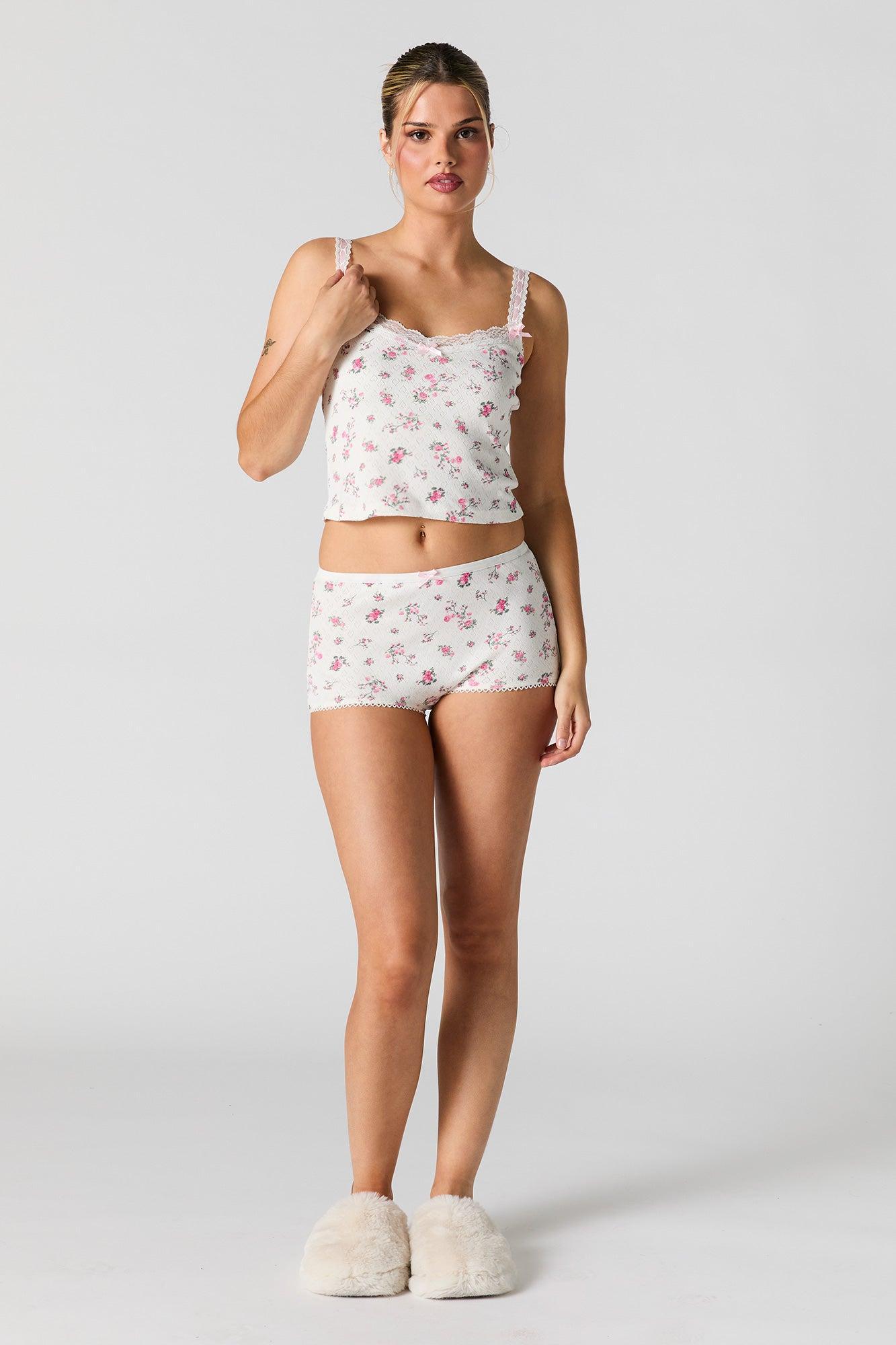 Printed Pointelle Knit Tank & Short 2 Piece Pajama Set Female Product Image
