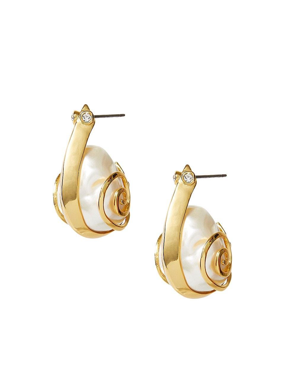 Womens Snail 14K-Gold-Plated, Crystal & Imitation Pearl Hoop Earrings Product Image