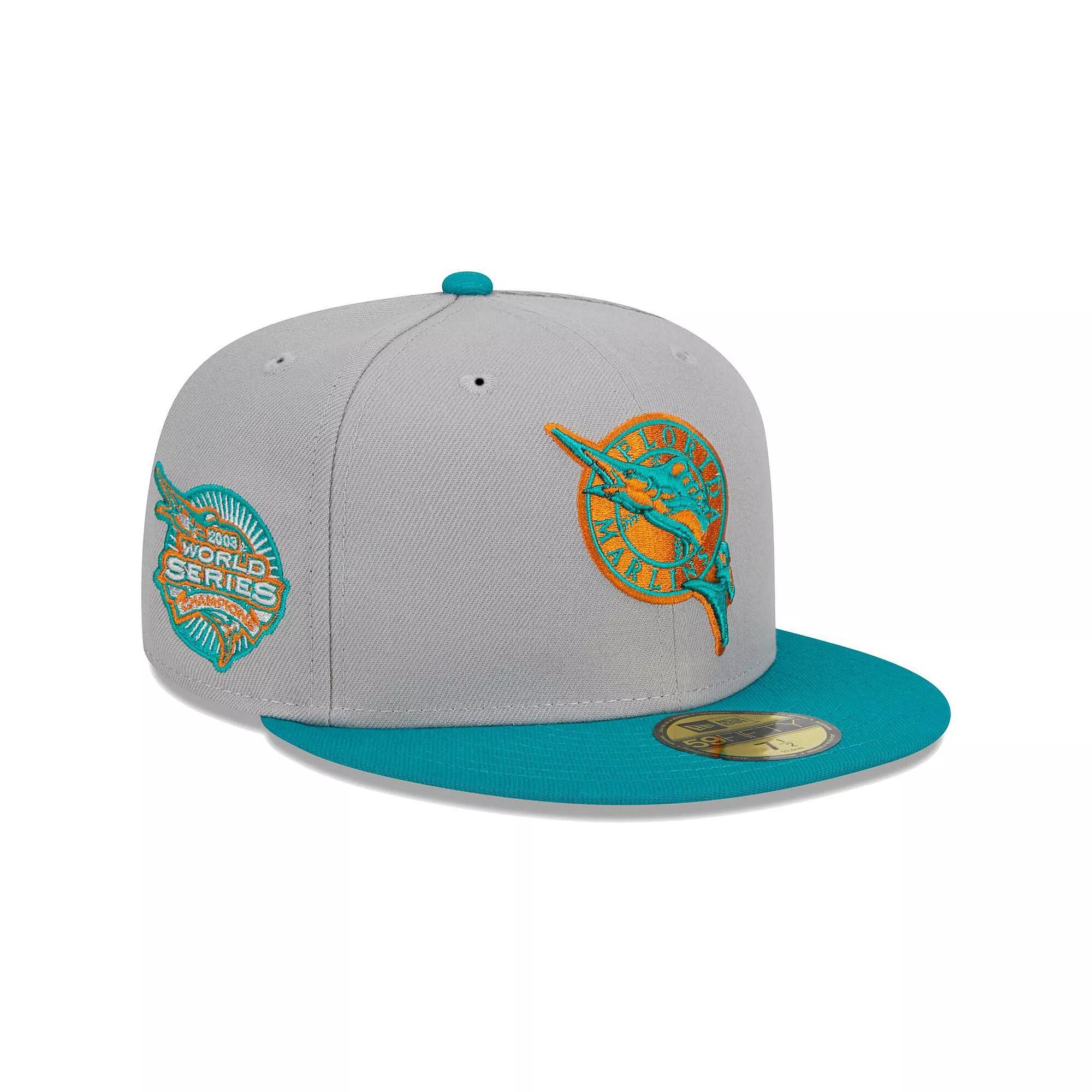 Men's New Era Gray/Teal Florida Marlins Cooperstown Collection 59FIFTY Fitted Hat, Size: 7 3/8, Mlb Grey Product Image
