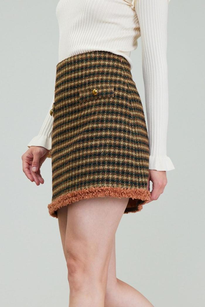 Houndstooth Mini Skirt with Fur Detail Product Image