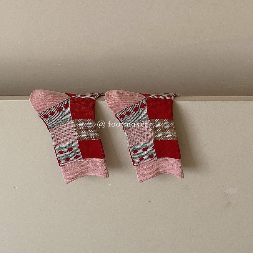 Floral Patterned Plaid Short Socks Product Image