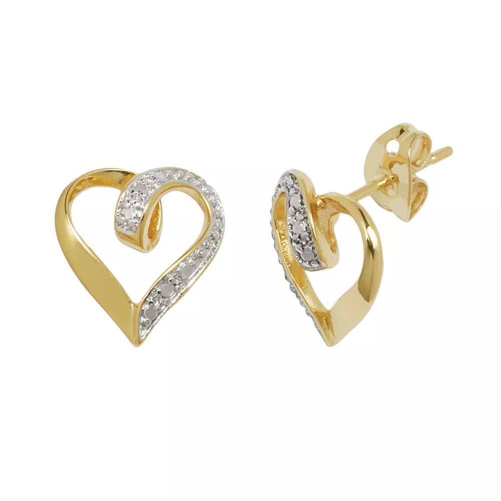 18k Gold Over Bronze and Silver-Plated Diamond Accent Heart Stud Earrings, Women's, Multicolor Product Image